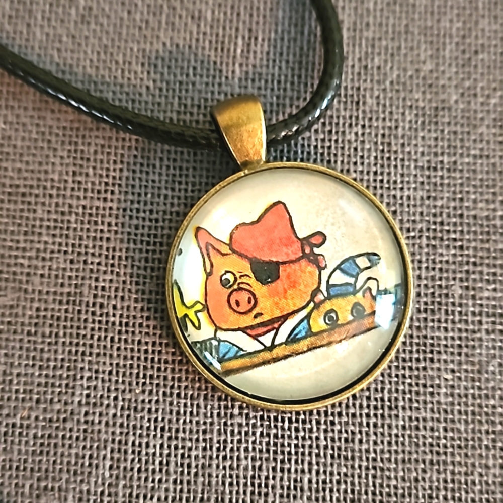 Pirates 1970s Children's book page necklace Richard Scarry ooak handmade